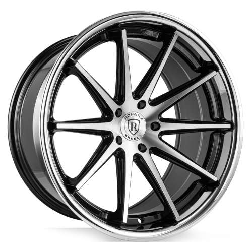 Rohana RFC1019x10.5 +30 Black with Machined Spoke Faces and Chrome Stainless Steel Lip