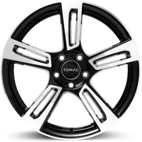 Romac Edge16x6.5 +40 Gloss Black with Machined Polished Spoke Faces and Lip Ring