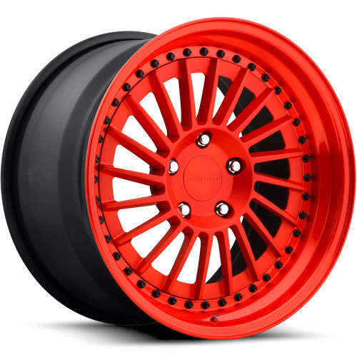Rotiform Forged IND-T20x8.5 +35 Brushed Matte Red with a Gloss Candy Red Step Lip and Matte Black Barrel with Exposed Hardware