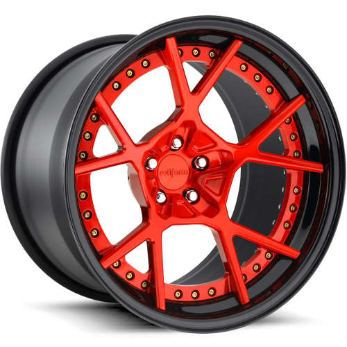 Rotiform Forged KPS18x10.5 +15 Brushed Gloss Red with a Gloss Black Step Lip and Matte Black Barrel with Exposed Hardware