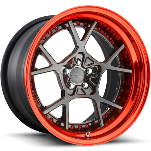 Rotiform Forged KPS18x10.5 +15 Candy Black with a Candy Red Step Lip and Matte Black Barrel with Exposed Hardware