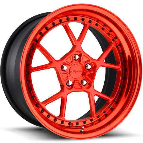 Rotiform Forged KPS17x8 +30 Candy Red with a Step Lip and Matte Black Barrel with Exposed Hardware