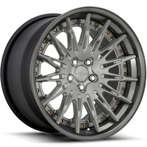 Rotiform Forged NEK18x9 +33 Brushed DDT with a Gloss Clear Coat and Candy Black Step Lip with a Matte Black Barrel and Exposed Hardware