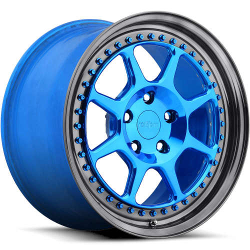 Rotiform Forged SLC18x8 +35 Polished Candy Blue with a Gloss Black Step Lip and Blue Barrel with Exposed Hardware