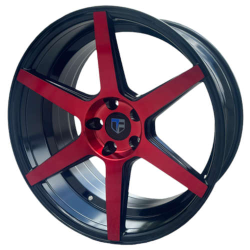 Truform TF-10320x8.5 +38 Gloss Black with Red Spoke Faces