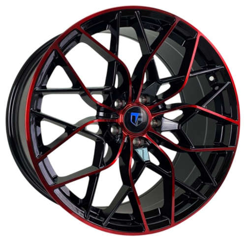Truform TF-10620x10 +42 Gloss Black with Red Machined Spoke Faces and Lip