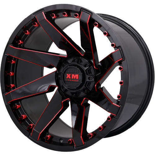 Xtreme Mudder XM-30120x10 0 Gloss Black with Red Milled Spoke Edges and Rivets