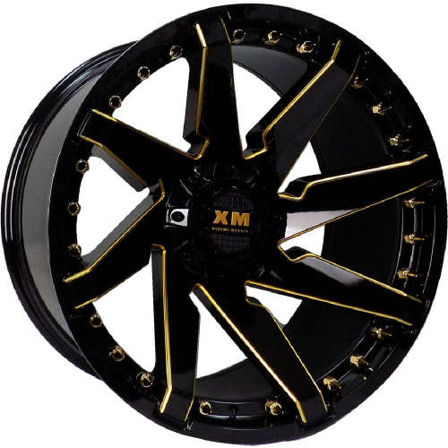 Xtreme Mudder XM-30122x12 -44 Gloss Black with Yellow Milled Spoke Edges and Rivets