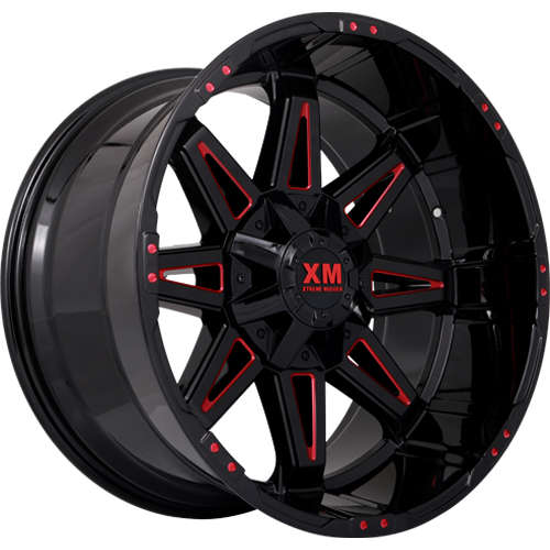 Xtreme Mudder XM-32522x12 -44 Gloss Black with Red Milled Spoke Center Windows