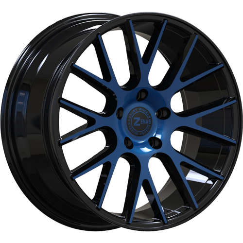 Zenas ZW0320x8.5 +35 Gloss Black with Blue Machined Spoke Faces