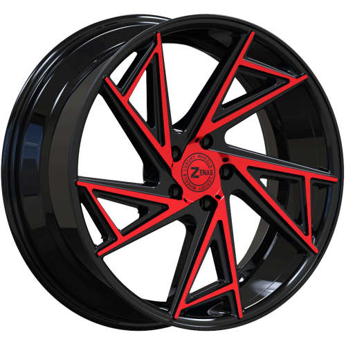 Zenas ZW0420x10 +25 Gloss Black with Red Machined Spoke Faces