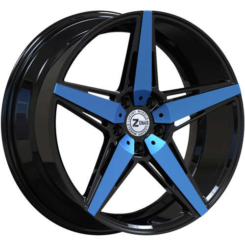 Zenas ZW0520x10 +38 Gloss Black with Blue Machined Spoke Faces