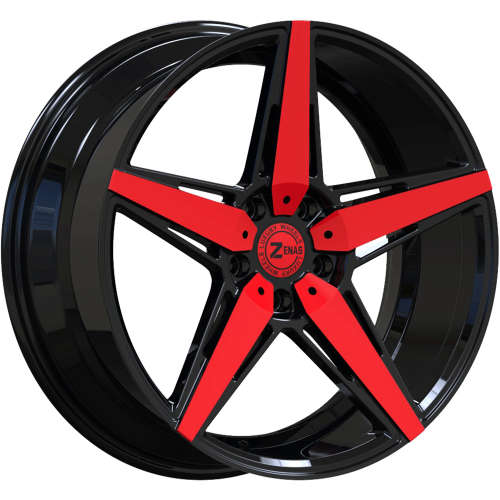 Zenas ZW0520x8.5 +20 Gloss Black with Red Machined Spoke Faces