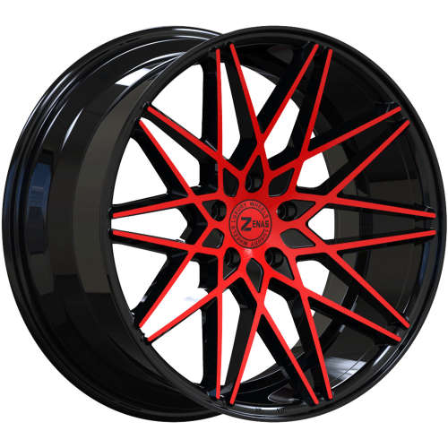 Zenas ZW0820x10 +25 Gloss Black with Red Machined Spoke Faces