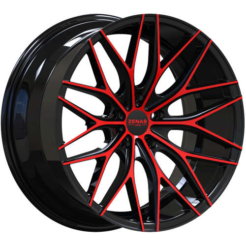 Zenas ZW1020x8.5 +35 Gloss Black with Red Machined Spoke Faces