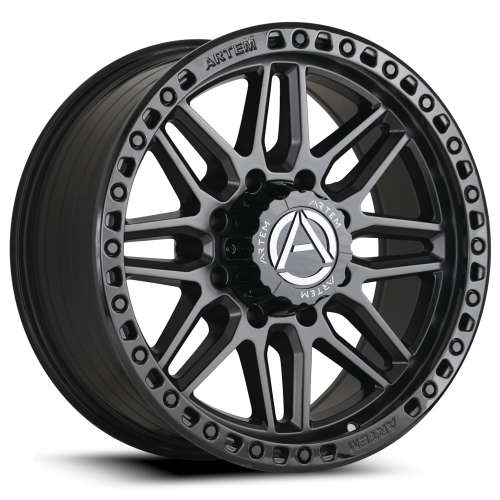 Artem Offroad AB1 Grimlock 17x9 -12 Satin Black with a Gloss Black Simulated Beadlock