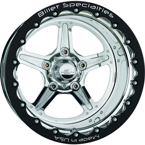 Billet Specialties Street Lite Single Beadlock 15x12 -64 Polished with Machined Accents and a Polished Lip and a Black Real Beadlock
