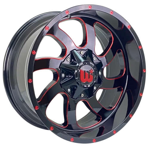 Western Off-Road Dusty20x10 -12 Gloss Black with Red Milled Spoke Edges