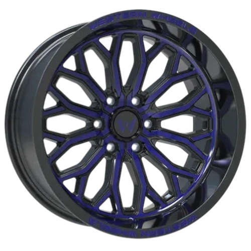 Western Off-Road IR0820x10 -12 Gloss Black with Blue Spoke Faces