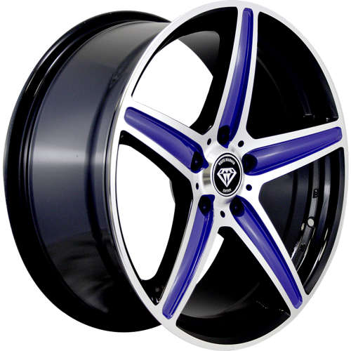 White Diamond W25317x7.5 +35 Black with Blue Spoke Faces and Machined Spoke Edges and Outer Lip